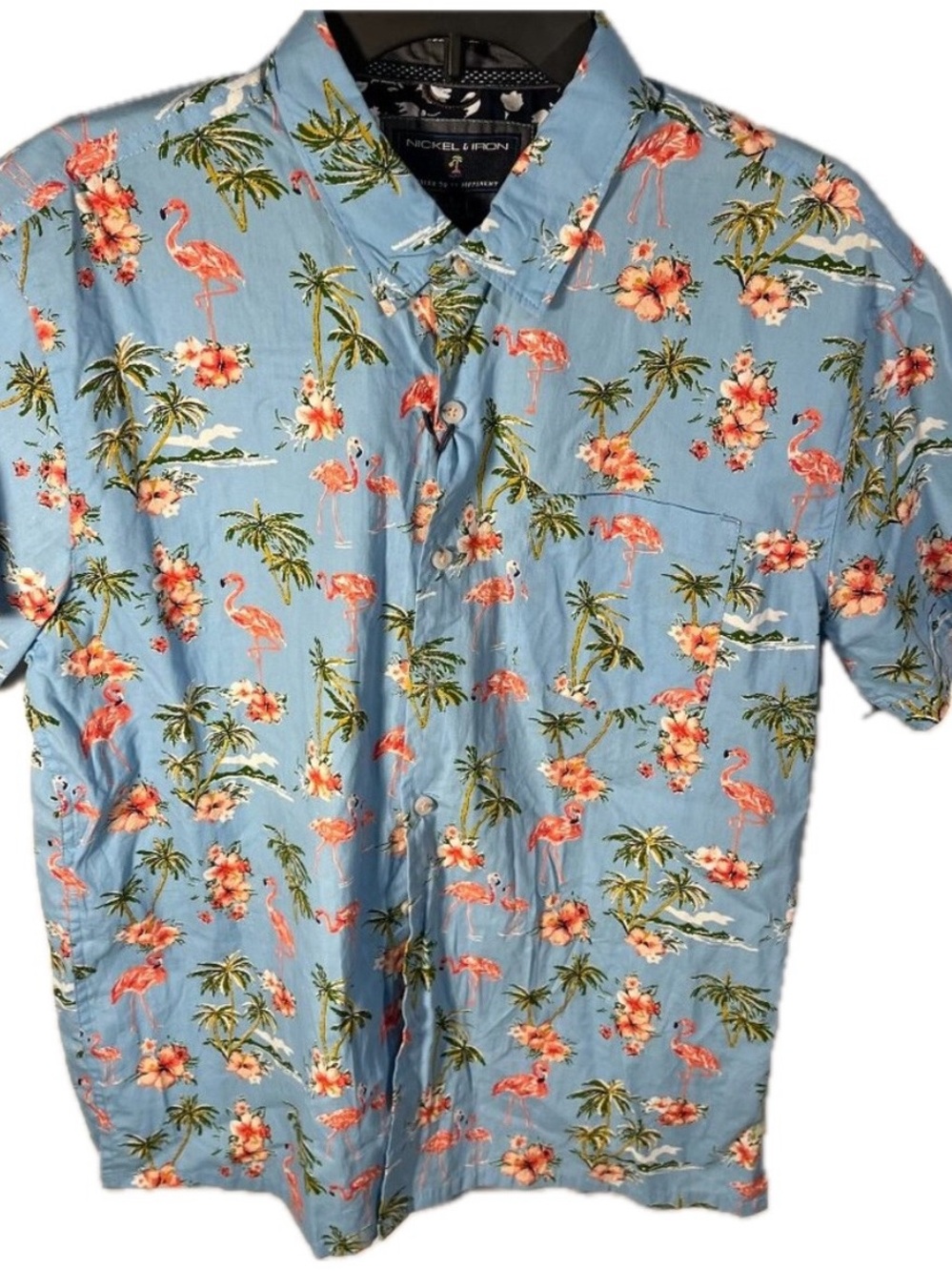 Men's Button Down Tropical Shirt Palm Trees and Flamingos